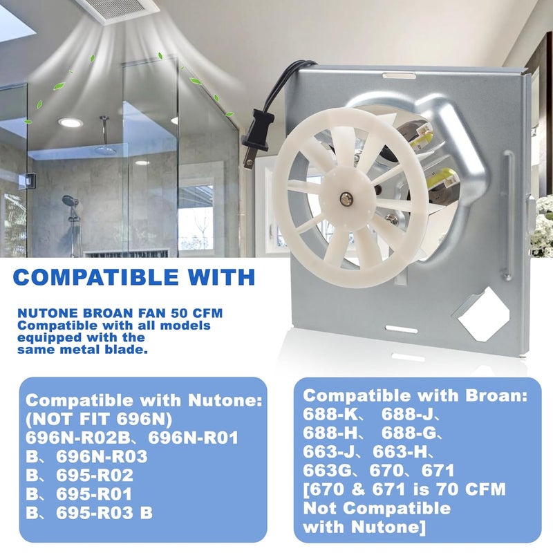 CONGKAILU New Upgraded S97012026 Fan, Bathroom Fan Assembly Compatible with Broan-Nutone 688-K、 688-J、688-H、 688-G、663-J、663-H、663G, 695-R02 B、695-R01B、695-R03 B, 50 CFM - Image 2